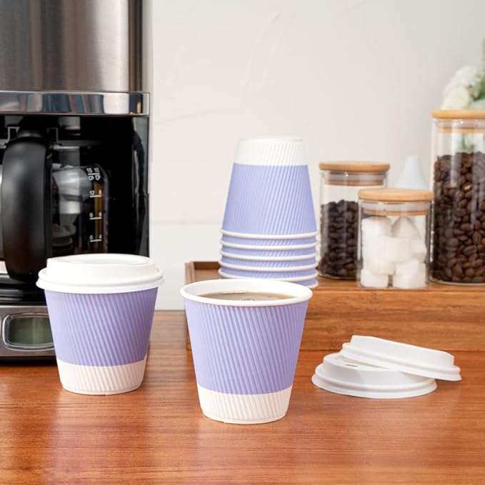 Restaurantware 8 Ounce Double Wall Disposable Coffee Cups, 500 Insulated Light Purple Paper Tumblers with Ripple Wall Design, Lids Sold Separately for Hot Drinks like Tea, Hot Chocolate and More