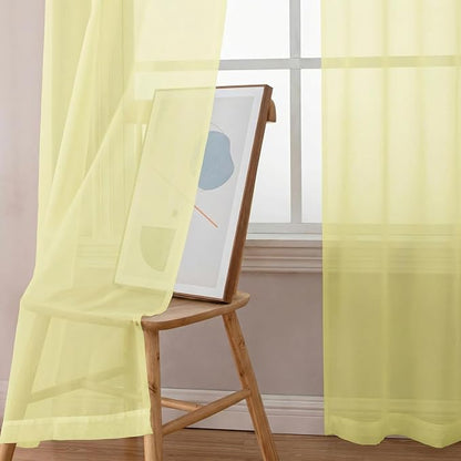 Simplebrand Light Yellow Sheer Curtains 63 Inch Length 2 Panels, Rod Pocket - Image 3