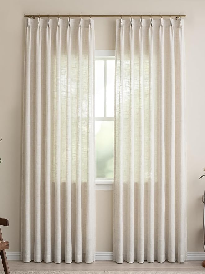 Liz Sheer Pinch Pleated Linen Curtains 108 Inches Long by THREEGIRLSHOME