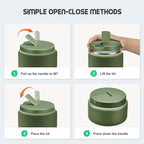 13.5oz Soup Thermo for Hot Food Kids with Buckle Lid Insulated Vacuum Food Jar Wide Mouth Leakproof Stainless Steel Lunch Container (Green)