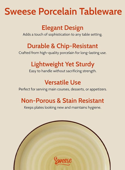 Sweese 10 Inch Porcelain Dinner Plates Set of 6 - Round Green Dishes for Main Courses, Salad, Microwave Dishwasher Safe