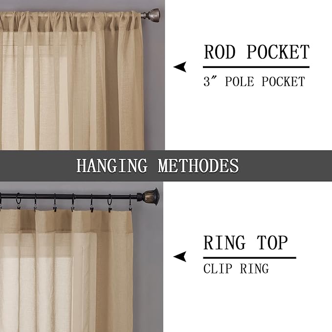 Tollpiz Sheer Curtains Linen Textured Bedroom Curtain Sheers Light Filtering - Image 5