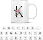 Retreez Initial A-Z Floral Botanical Bouquet Alphabet Monogrammed Monogram Mug 11 Oz Ceramic Tea Coffee Mugs - Appreciation Thank You Wedding Birthday Gifts for her friend coworker sister - K Initial