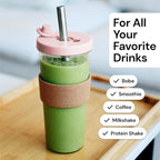Dodoko Reusable Boba Cup with Straw - Iced Coffee & Smoothie Tumbler 24 oz - Bubble Pink