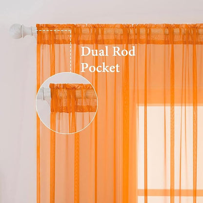 MIULEE Orange Fall Sheer Curtains 54 X 108 Inches, 2 Panels | Solid Color - Image 2