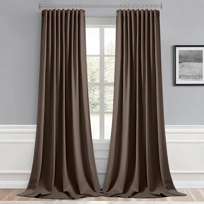 MIULEE Chocolate Brown Back Tab Blackout Curtains 52"x102" Long 2 Panel Set | - Image 9