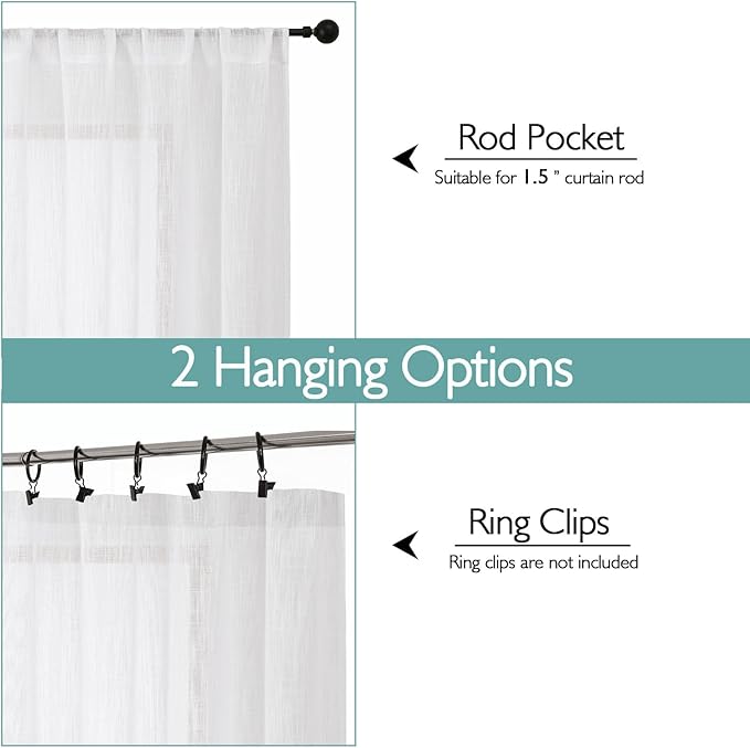Chyhomenyc Extra Long White Semi Sheer Curtains 108 Inches Long 2 Panels Set - Image 4