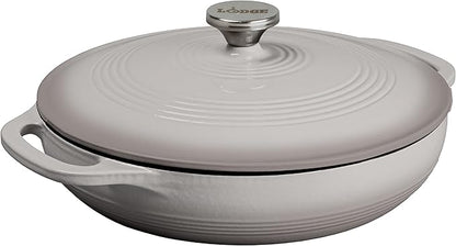 Lodge 3.6 Quart Enameled Cast Iron Covered Casserole with Lid – Dual Handles – Oven Safe up to 500° F or on Stovetop - Use to Marinate, Cook, Bake, Refrigerate and Serve – Gray