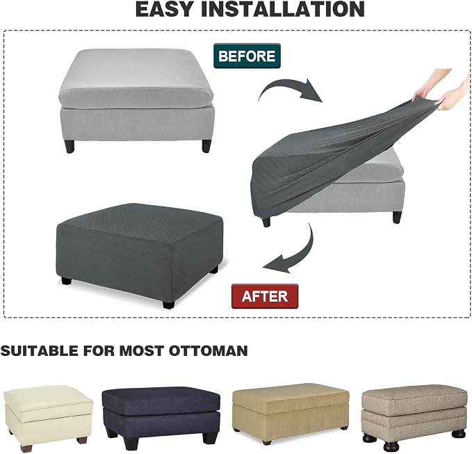 NeColorLife Ottoman Cover Square Large Ottoman Slipcover Stretch Footrest Stool - Image 5