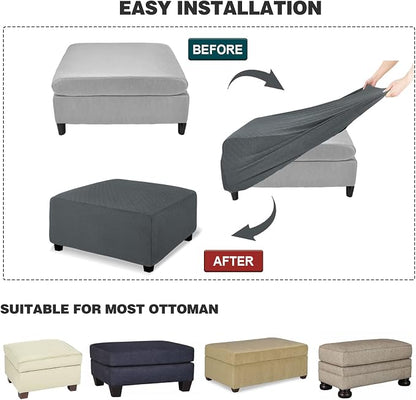 NeColorLife Ottoman Cover Square Large Ottoman Slipcover Stretch Footrest Stool - Image 5