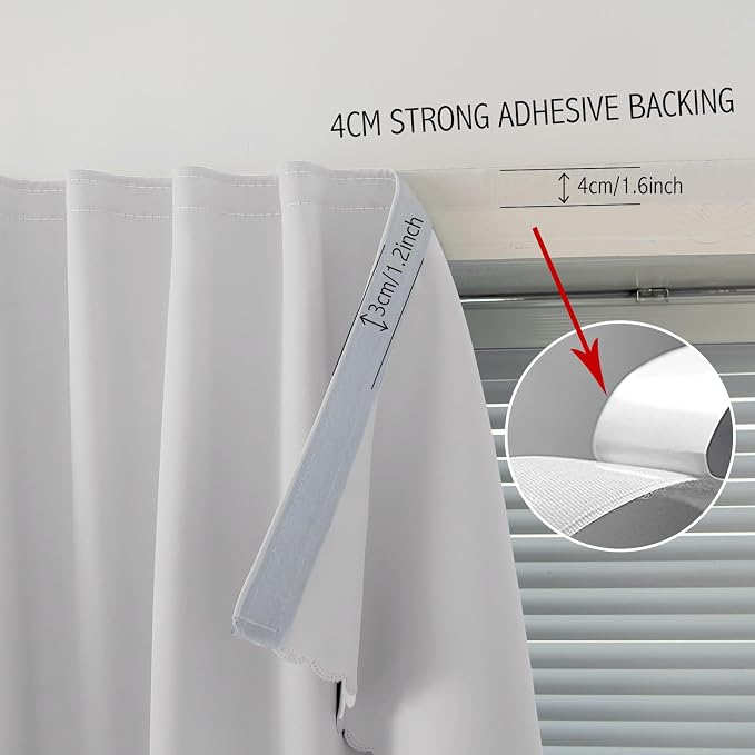Thermal Blackout Curtains with Self-Adhesive Tape, No Rod No Drill Easy Install - Image 7