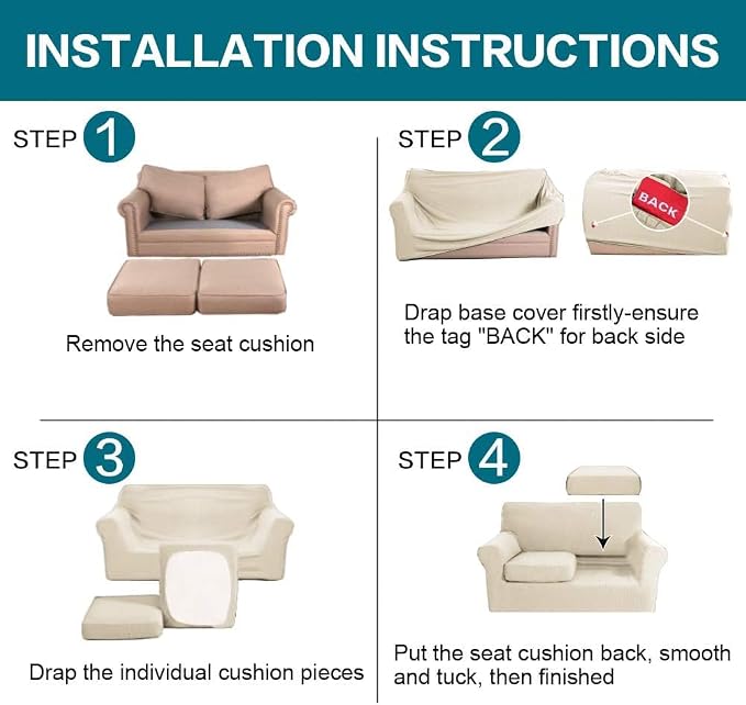 Turquoize 3 Piece Sofa Covers for 2 Cushion Couch Sofa Slipcover Soft Couch - Image 7