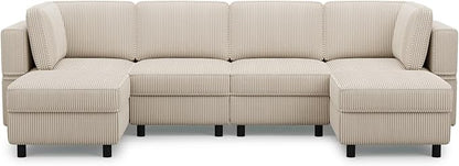 Belffin U Shaped Sectional Sofa Couch Convertible 6 Seater Corduroy Couch - Image 9