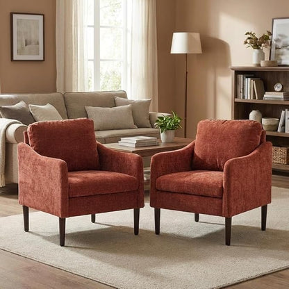 2PCS Mid Century Modern Accent Chair, Chenille Fabric Armchair by Unknown