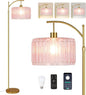 QIYIZM Pink Floor Lamp for Living Room, Mid Century Modern Brass Tall Lamp Boho by QIYIZM
