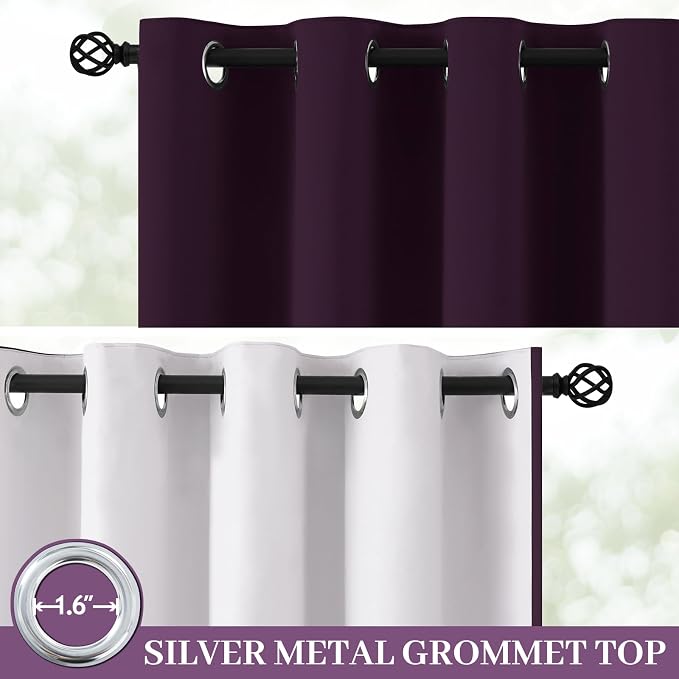 Yakamok Dark Purple 100% Blackout Curtains 84 Inches Long 50" Wide 2 Panels | - Image 2