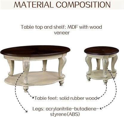 LKTART Oval Coffee Tables Set of 3, Vintage Wood Coffee Table - Image 9
