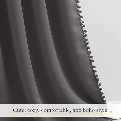 NICETOWN 2 Panels Blackout Curtains, Rod Pocket Pompoms Curtains 84 inches - Image 6