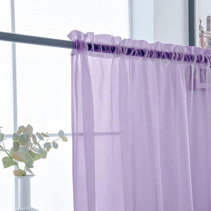 SpaceDresser Basic Rod Pocket Sheer Voile Window Curtain Panels Lavender 1 Pair - Image 6