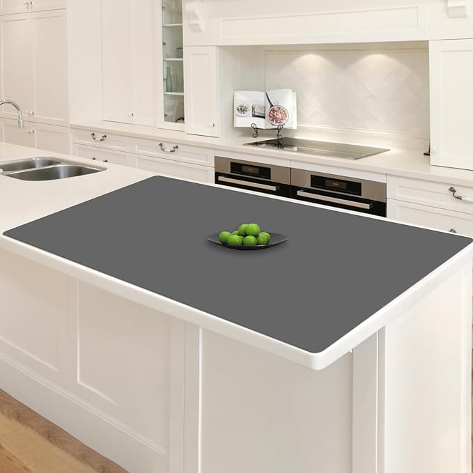35.4"x23.6" Large Silicone Mat for Kitchen Counter, Heat Resistant Non-Slip Countertop Protector, Waterproof Silicone Craft Mat for Kitchen Island, Dark Gray