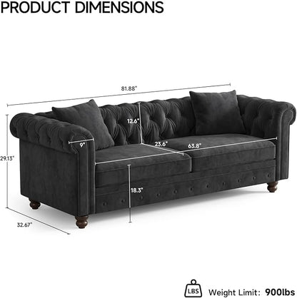 ONBRILL 82 Inch Chesterfield Sofa, 23 Inch Deep Seat Velvet Couch - Image 3