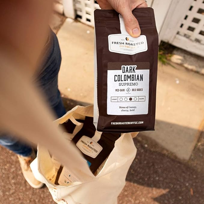 Fresh Roasted Coffee,100% Dark Colombian, 12 oz, Med-Dark Roast, Whole Bean, Kosher