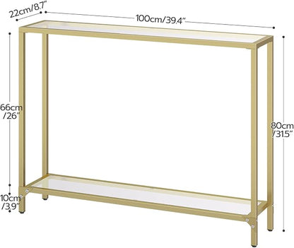 HOOBRO 39.4" Narrow Console Table, Tempered Glass Sofa Table, Behind Couch - Image 3