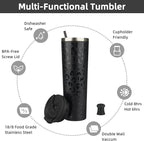 BJPKPK 34oz Insulated Tumbler With lid And Straw Stainless Steel Tumblers Travel Coffee Mug Reusable Thermal Cup,Black Leopard