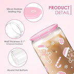Christmas Gingerbread 16oz Can Glass Tumbler with Acrylic Lid & Straw, Iced Coffee Cup for Women Girls, Aesthetic Cups Gifts for Xmas