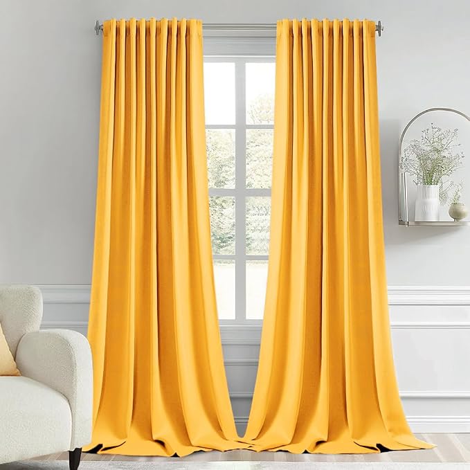 MIULEE Yellow Back Tab Blackout Curtains 52x96 Inch Long 2 Panels Set | Rod by MIULEE