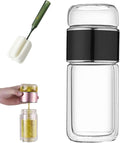 QUROXO 2025 New Tryteava Glass Infuser, Teava 3-In-1 Smart Tea Infuser with Cup Brush, Double-Layer Borosilicate Glass Tryteava Tea infusers Separation Cup (Black, 350ml (12oz))
