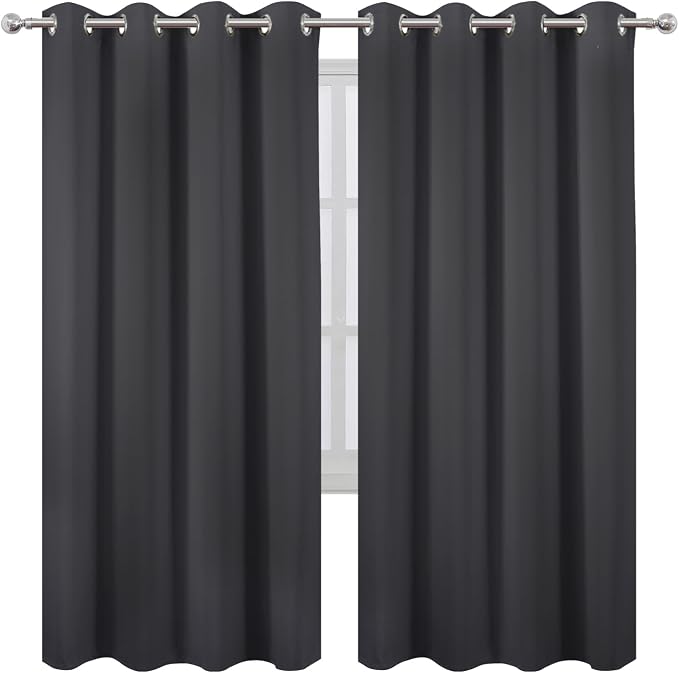 Dark Grey Thermal Blackout Curtains/52 x 72 Inch/Set of 2 Panels Room Darkening - Image 2