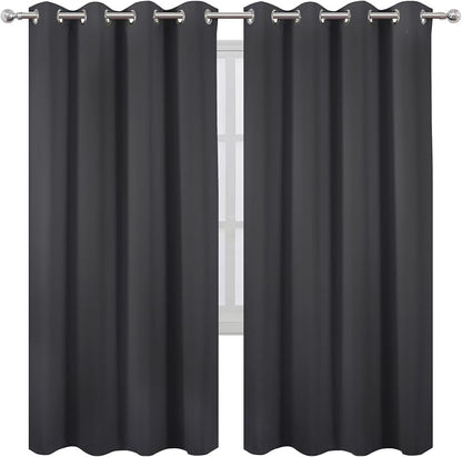 Blackout Curtains 66 x 72 Inch Long Dark Grey Curtains Set of 2 Panels Room - Image 2