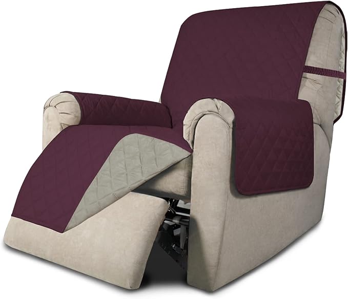 Easy-Going Reversible Couch Cover, Recliner 22 in, Wine/Beige | Machine by Easy-Going