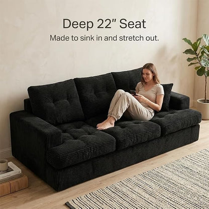 85" Corduroy 3 Seater Sofa in a Box, High-Density Foam Couch, No Assembly - Image 3