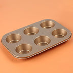 2 Packs Nonstick Round Muffin Baking Pan Tin, 6-Cup Muffin Tin, Cupcake Pans, Cheesecake Pans, Carbon Steel, Gold