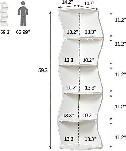 VECELO Wavy Corner Shelf with LED Light, Decorative 6-Tier Corner Display - Image 2