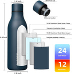 BJPKPK Insulated Water Bottles, 18 oz Stainless Steel Metal Water Bottle with Strap, BPA Free Leak Proof Thermos, Mugs, Flasks, Reusable Water Bottle for Sports & Travel, Navy Blue