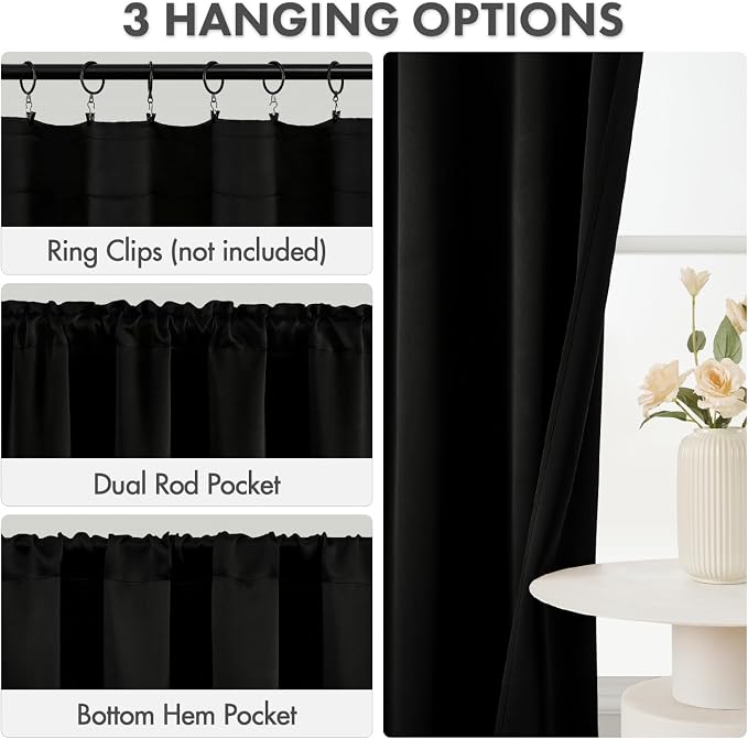 MIULEE 84 Inch Length Black Blackout Bedroom Curtains Set of 4 | Thermal - Image 3