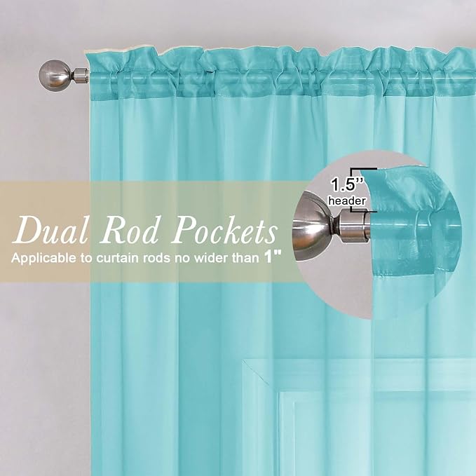 Aqua Sheer Curtains for Bedroom 84 Inches Long 2 Panels, Voile Solid - Image 5