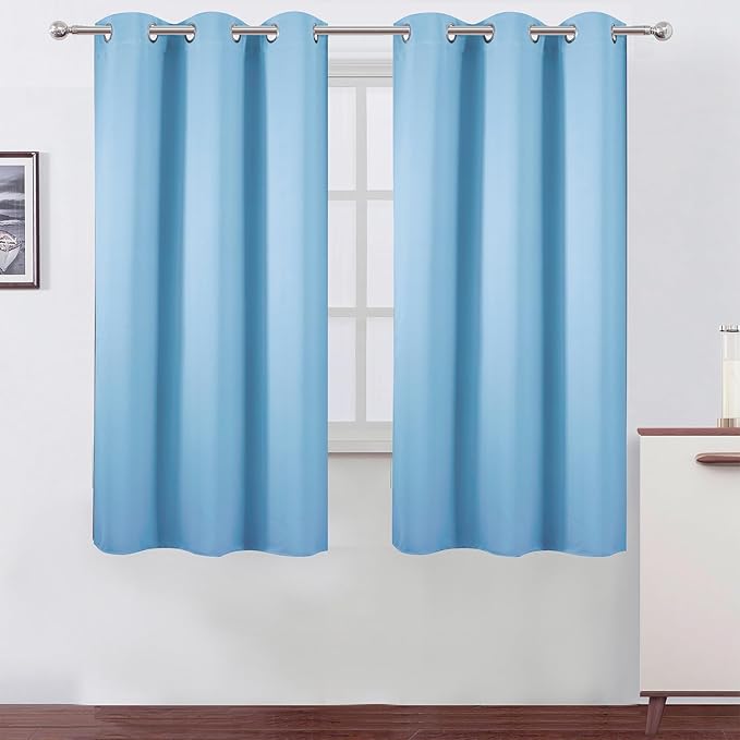 Sky Blue Blackout Curtains 34 x 63 Inch Length/Set of 2 Curtain Panels/Thermal by Lemomo
