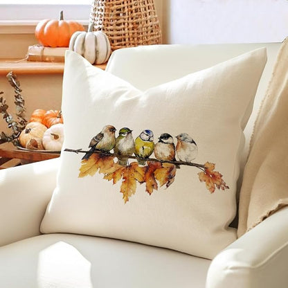 RABUSOFA Fall Pillow Covers 20x20 Inch Watercolor Bird Autumn Decorations - Image 2