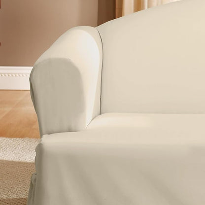 SureFit Home Décor Cotton Duck Solid T-Cushion Loveseat One Piece Slipcover - Image 7