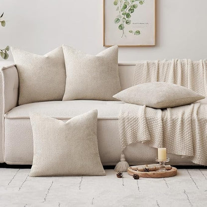 MIULEE Soft Decorative Chenille Pillow Covers Cream 18x18 Pack of 4 | Modern - Image 5