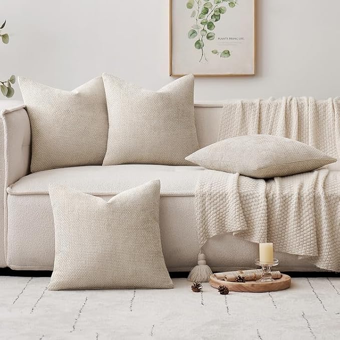 MIULEE Soft Decorative Chenille Pillow Covers Cream 16x16 Pack of 4 | Modern - Image 5