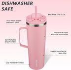 BJPKPK Insulated Tumbler with Handle, 30oz Insulated Tumblers with Lid and Straw, Stainless Steel Metal Water Bottles, Coffee Travel Mugs, Cups, Light Pink
