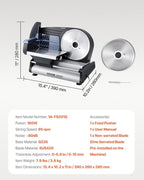 VEVOR Meat Slicer, 7.5 inch Electric Deli Food Slicer with two Premium SUS420 Blades, 0-0.6 inch Adjustable Thickness, 180W Food Slicer Machine for Meat, Hard Bread and Cheese, Home Use