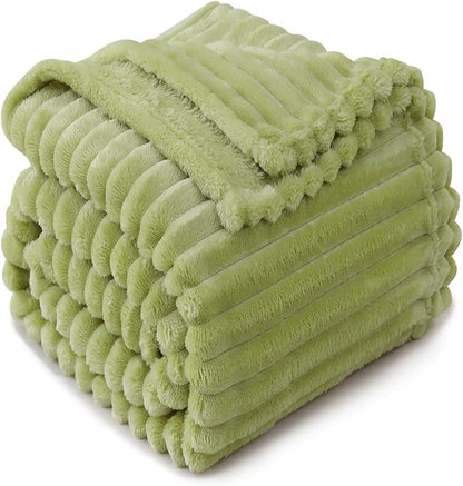 Moss Green Throw Blanket for Couch Sofa 60x80 inches Striped Design | Fleece - Image 5