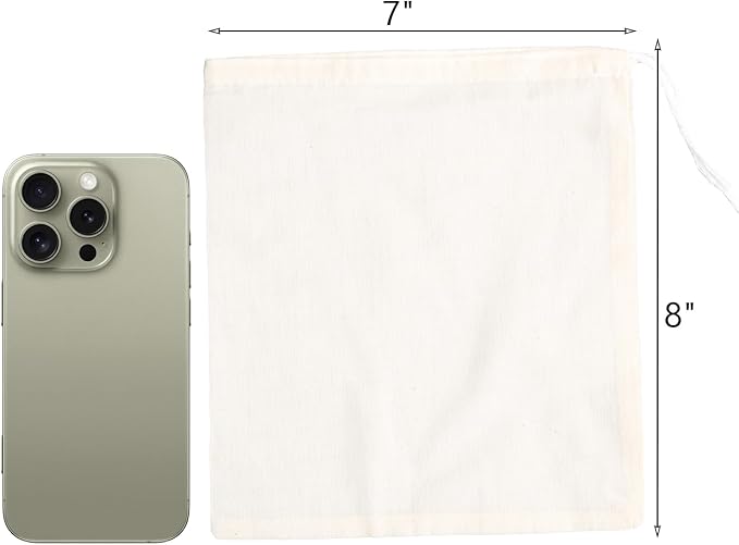 Eketirry Spice Bags, 20pcs Reusable Empty Tea Bags, Muslin Strainer Bags, Soup Bags for Cooking, Natural Cotton Fine Mesh Cheesecloth Bags for Cold Brew Coffee(7 x8Inch)