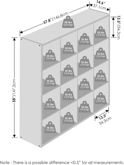 Furinno Simple Cube Storage Organizer, 16-Cube Display Shelf, Open Back - Image 3